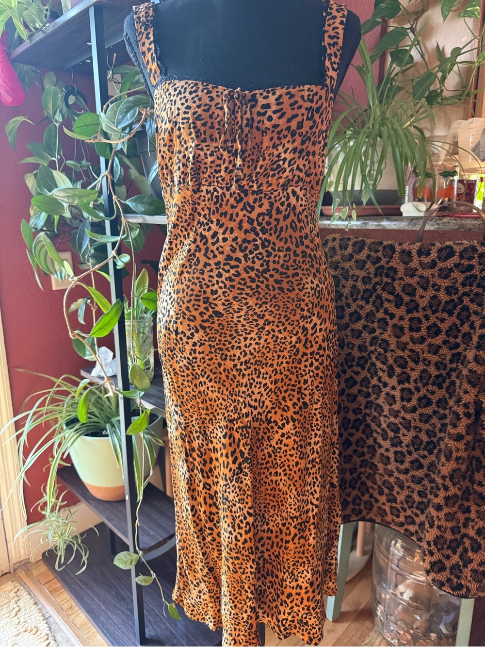 No Boundaries Leopard Print Midi Slip Dress in Tan and Black